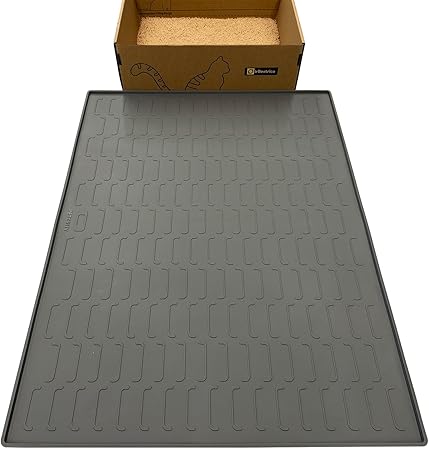 Cat Litter Mat, Large 24''x32'' Food-Grade Silicone Litter Box Mat for Litter Trapping, Waterproof, Non-Slip, Easy to Clean,Grey