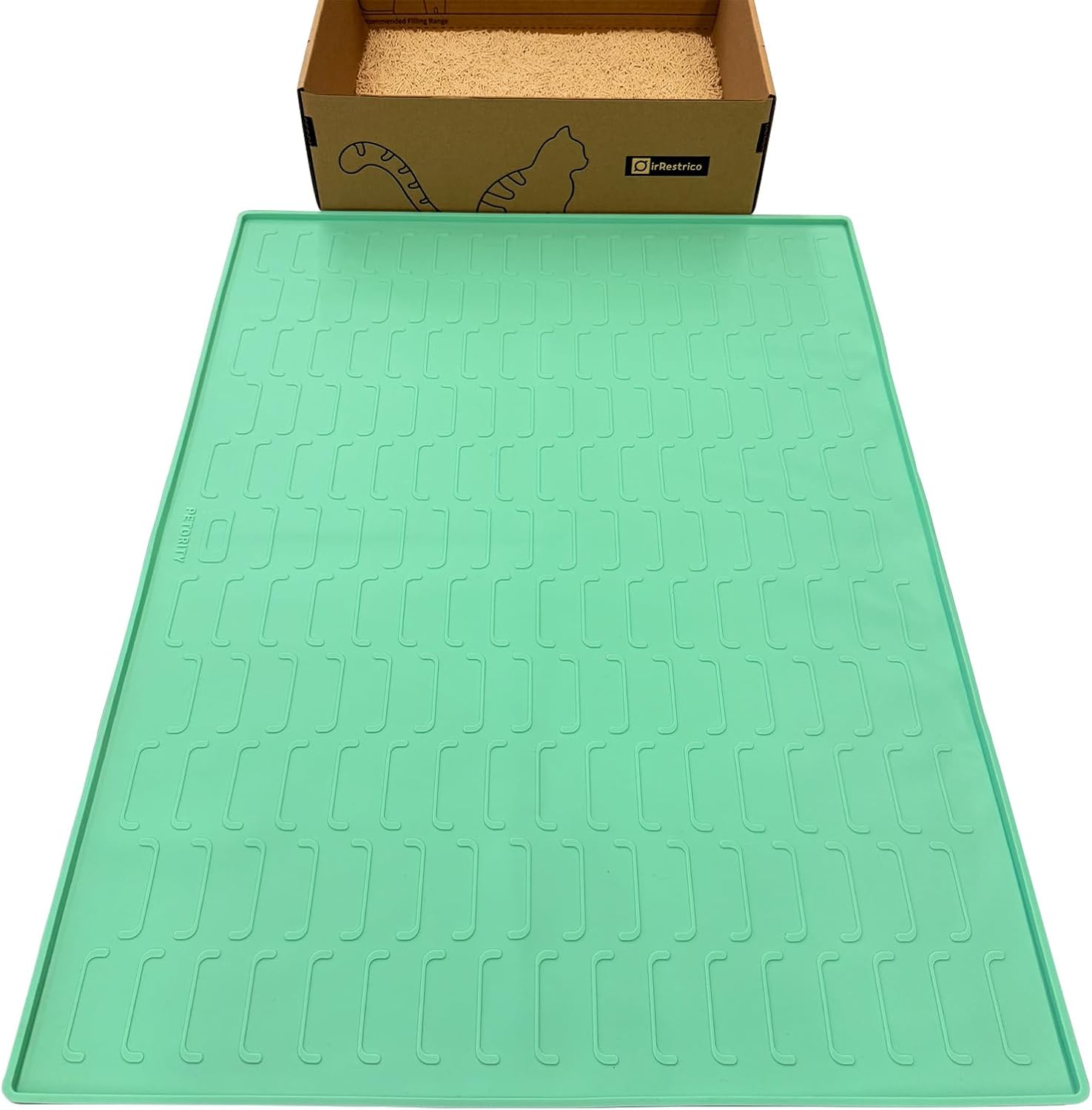 Cat Litter Mat, Large 24''x32'' Food-Grade Silicone Litter Box Mat for Litter Trapping, Waterproof, Non-Slip, Easy to Clean,Grey