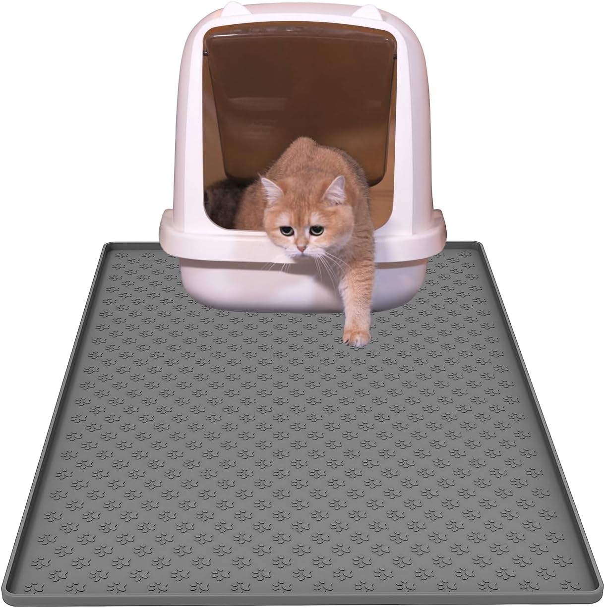 Cat Litter Mat, Large 24''x32'' Food-Grade Silicone Litter Box Mat for Litter Trapping, Waterproof, Non-Slip, Easy to Clean,Grey