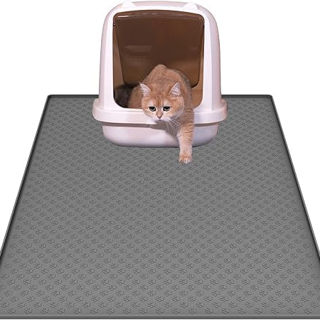 Cat Litter Mat, Large 24''x32'' Food-Grade Silicone Litter Box Mat for Litter Trapping, Waterproof, Non-Slip, Easy to Clean,Grey