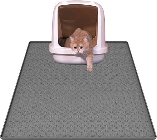 Cat Litter Mat, Large 24''x32'' Food-Grade Silicone Litter Box Mat for Litter Trapping, Waterproof, Non-Slip, Easy to Clean,Grey