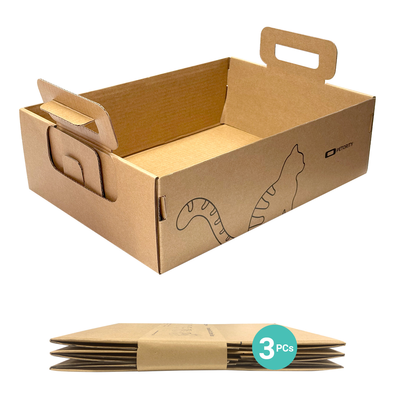 Jumbo Disposable Litter Boxes for Cats, XL-3Pac, Portable Recycled Cardboard Cat Litter Box for Travel, Waterproof, Foldable (20.5'' x 17'' x 7.1'')